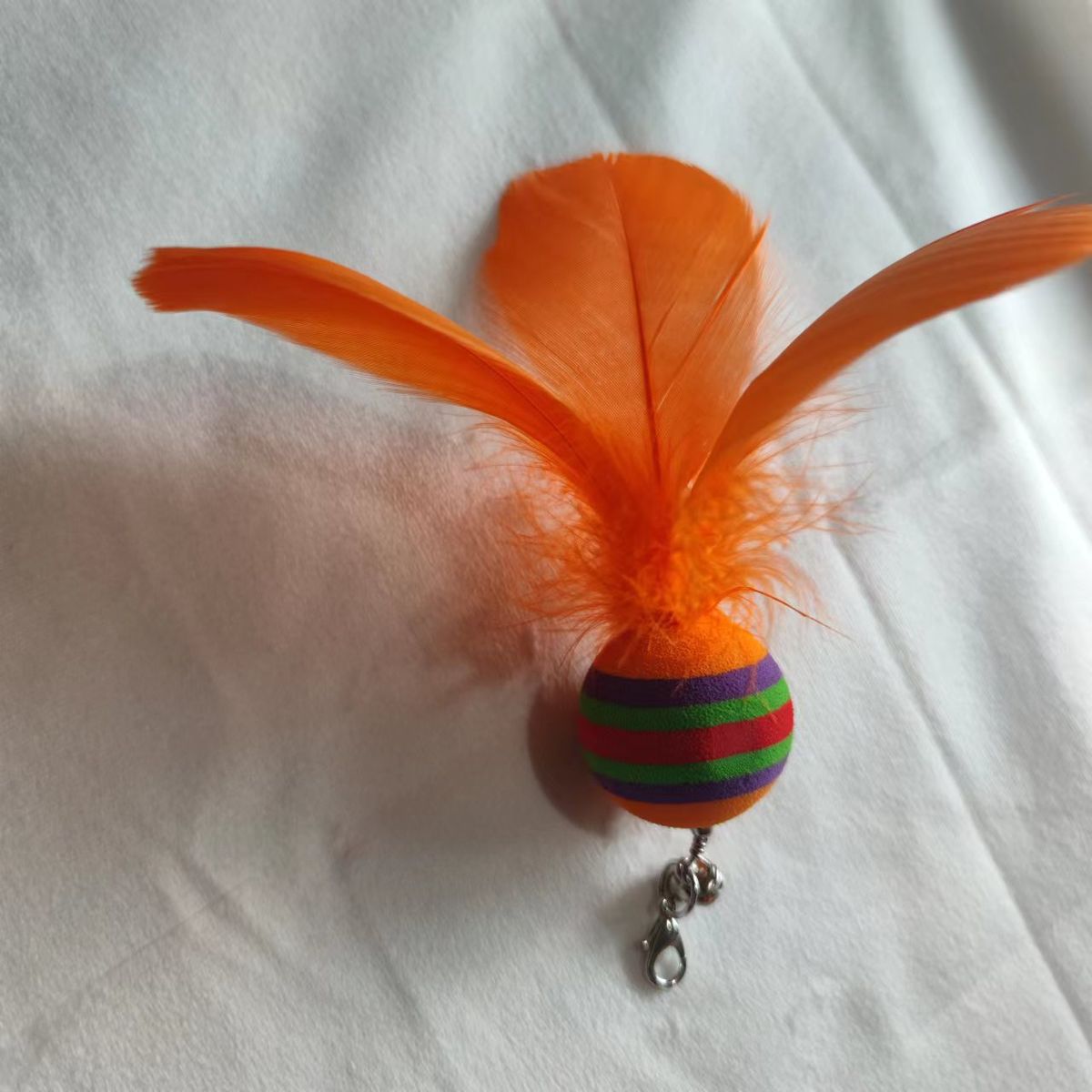 Pet Cat Toys Teaser Wand Feather Replacement Head Bell Rainbow Colorful Striped Chew Ball_voghion.com
