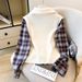 Women's Clothing Sweater Vest High Collar Layered Collar Knit Sweater Vest With Plaid Shirt Sleeves - High Neck Casual Pullover For Autumn Winter_voghion.com