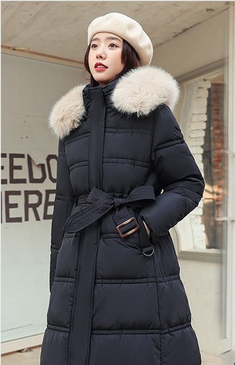 ​​Langer knielanger Wintermantel mit Pelzkragen – Übergroße, locker sitzende, wattierte Jacke für Damen (Braun/Beige/Schwarz/Bohnengrün/Weiß)​​_voghion.com