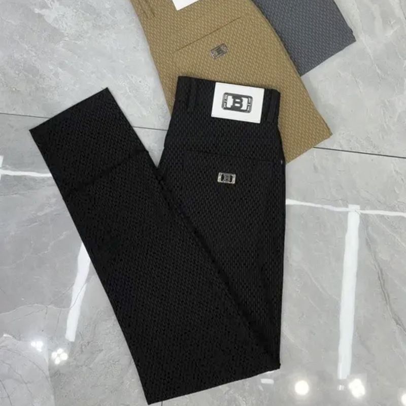 Herrkläder Lätt Lyx Business Casual Byxor Herr Sommar Tunna Ice Silk Byxor Trendiga Slim Fit Raight Byxor_voghion.com