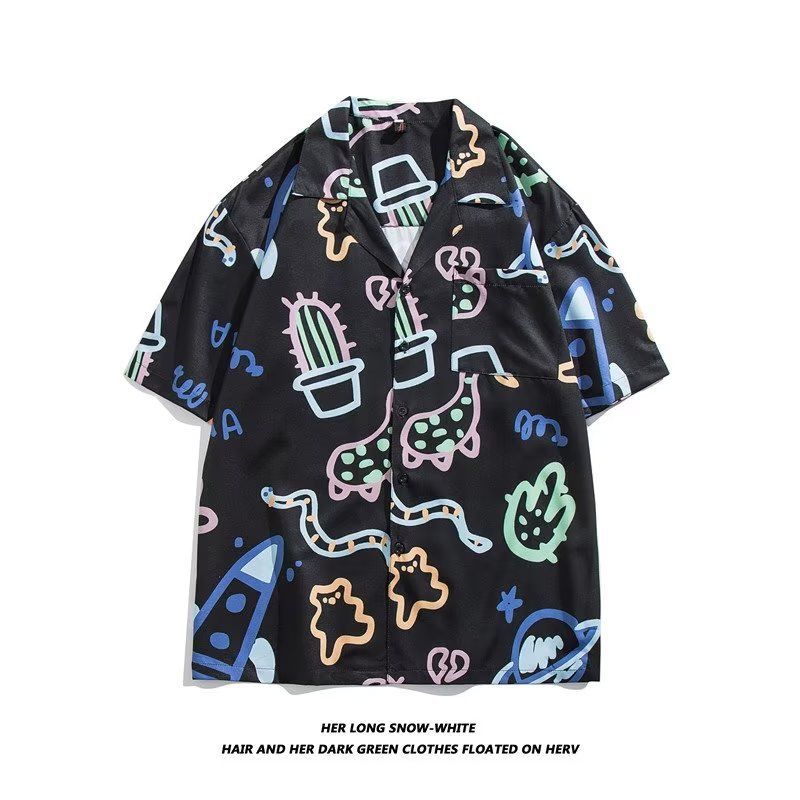 Men's clothing summer short-sleeved shirt men's  national tide beach flower shirt loose versatile inch shirt men_voghion.com