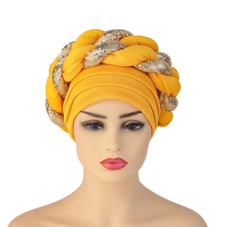 New Space Layer Color Matching Sequin Twist Turban Hat Fashion Exaggerated Ball Turban Hat_voghion.com