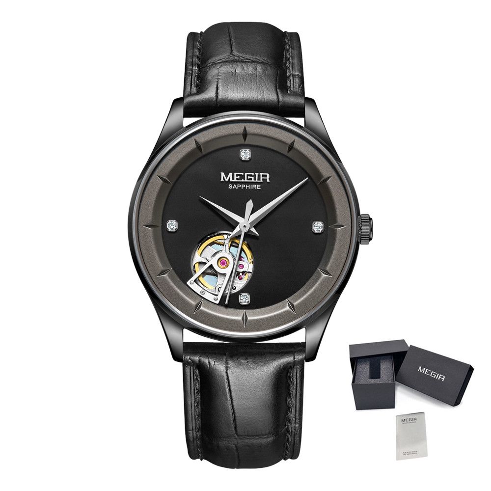 MEGIR Mode Lederband Armbanduhr Für Männer Große Zifferblatt Saphir Automatische Mechanische Uhr Uhr Relogio Masculino 62059_voghion.com