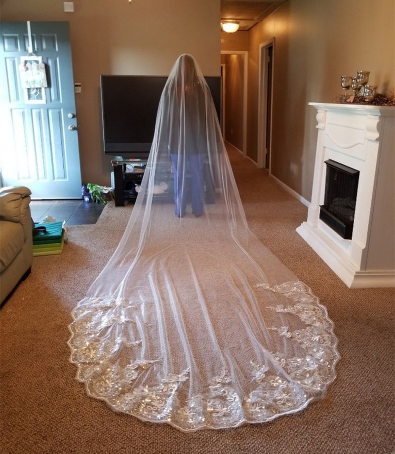 Voile de mariée en dentelle pailletée pour femme, longueur 4 m, largeur 3 m, voile de mariage à paillettes dorées_voghion.com
