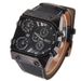 Men's Stylish Casual & Business Watch With Triple Time Zone Display, Large Oval Dial, Genuine Leather Strap, Alloy Case Three Time Large Dial Watch_voghion.com