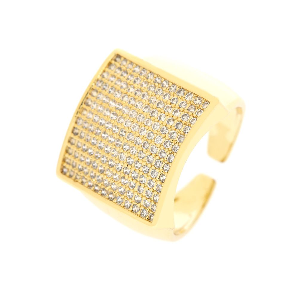 Trendy Hip-Hop Full Diamond Square Ins Exaggerated Simple Gold-Plated Unisex Ring_voghion.com