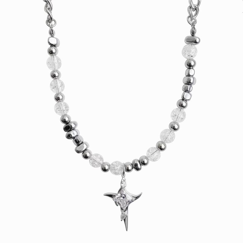 Colar de aço de titânio com pedra de metal irregular, colar com cruz rachada no gelo, religioso, de alto senso, para homens e mulheres_voghion.com