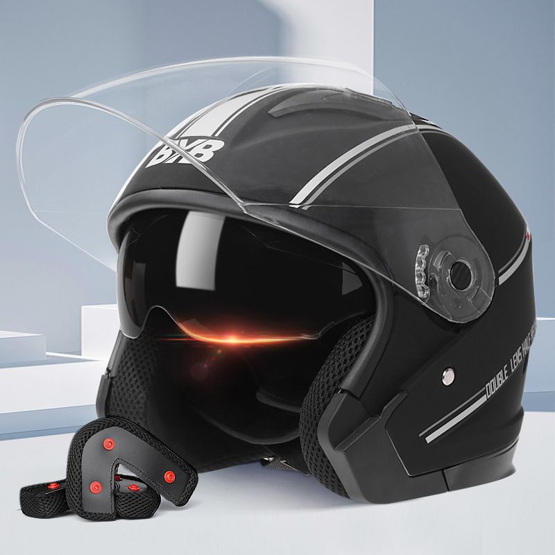 Scooter kaskı Motosiklet kaskı Erkek ve kadın havalandırmalı çift aynalı yarım kask Motosiklet kaskı Bisiklet kaskı_voghion.com