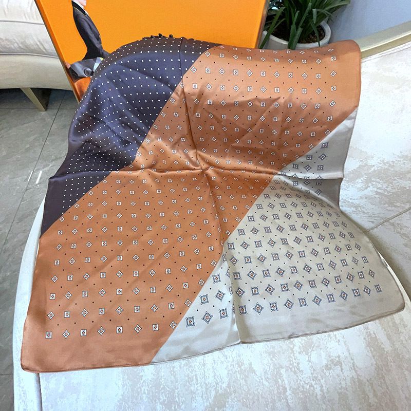 100% Mulberry European And American Style Real Satin 65cm Chinese Square Simple Plum Blossom Coffee Rice Versatile Silk_voghion.com