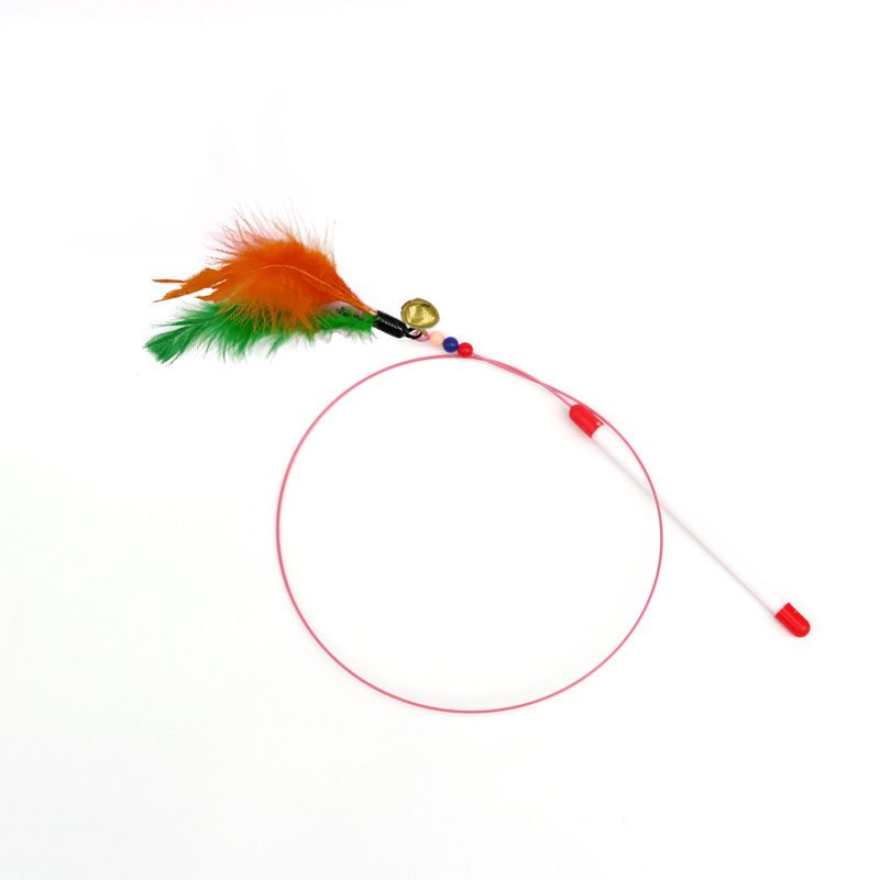 Giocattolo per gatti con bacchetta elastica e piuma da pesca in filo d'acciaio_voghion.com