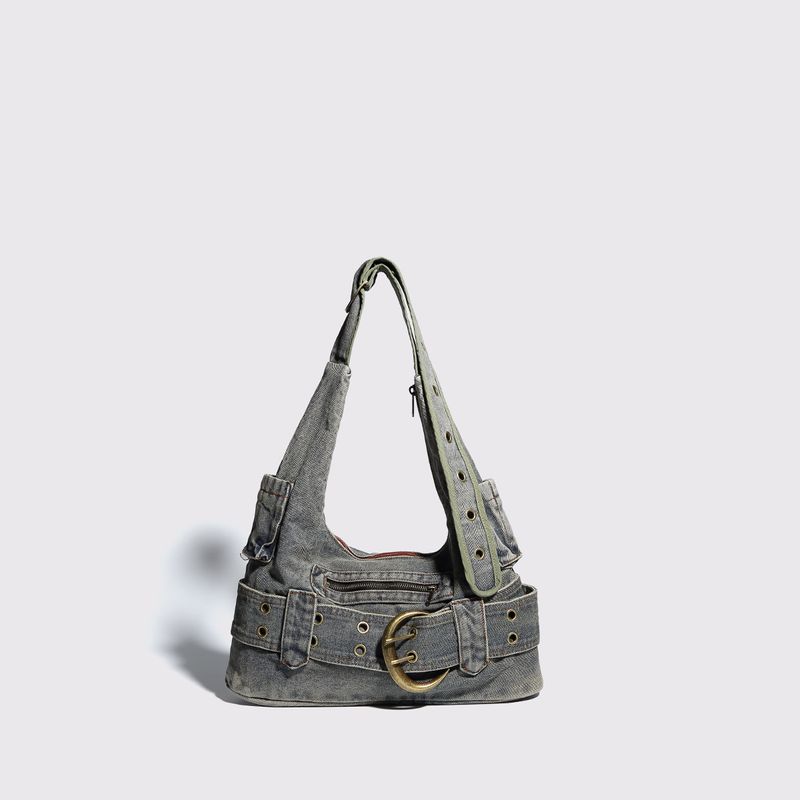 Borsa in denim lavato, stile hottie, di alta qualità, da ascella, casual, da pendolare, a tracolla_voghion.com