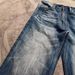 Herrenbekleidung Retro Dunkelblau Lightning Cracked Jeans Lockere Hose mit weitem Bein Verwaschene gerade Schlaghose_voghion.com