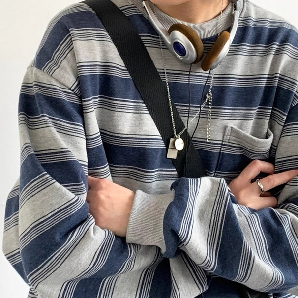 Vintage Long Sleeve Sailor For Men And Women Spring Autumn Couple Round Neck Base Shirt Striped Workwear Sweatshirt_voghion.com