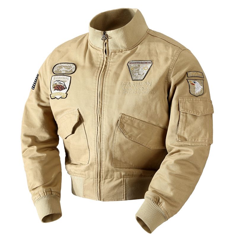 Bomberjacke im Militärstil – Leichter Mantel im Air Force-Stil (Herren, Baumwolle, Reißverschluss vorne, Slim Fit, M-6XL, Khaki/Grün/Schwarz)​_voghion.com