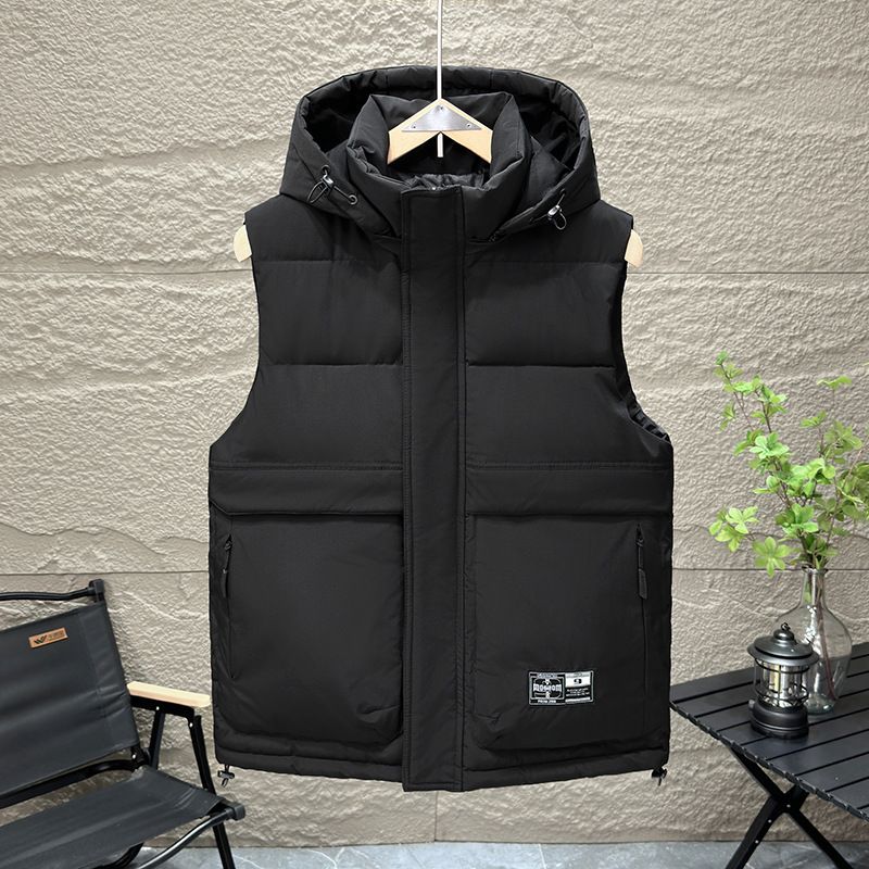 Men's Cotton Vest For Autumn Winter, Slim Fit Casual Jacket With Side Pockets, Lightweight Warm Layering Piece (Black, Gray, Beige)​_voghion.com