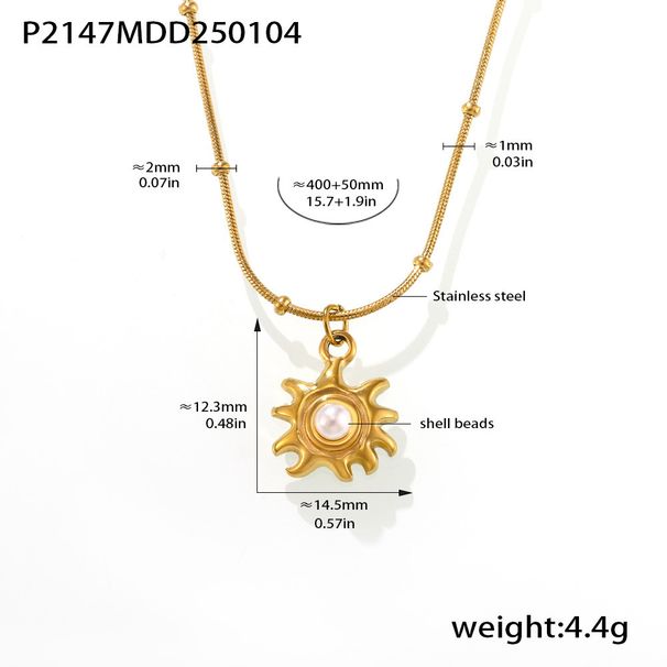 Collana con clavicola in conchiglia di girasole, gioiello da donna, in acciaio inossidabile placcato oro vero 18 carati, resistente allo sbiadimento._voghion.com