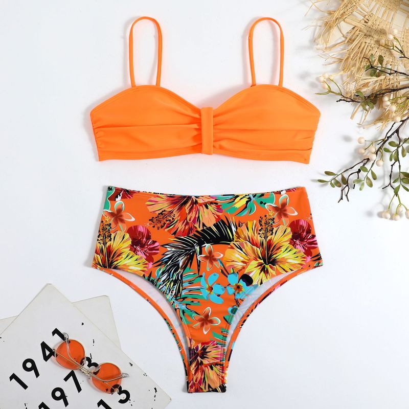 Bikini de mujer con estampado floral y almohadillas para el pecho, sin soporte de acero, color liso_voghion.com