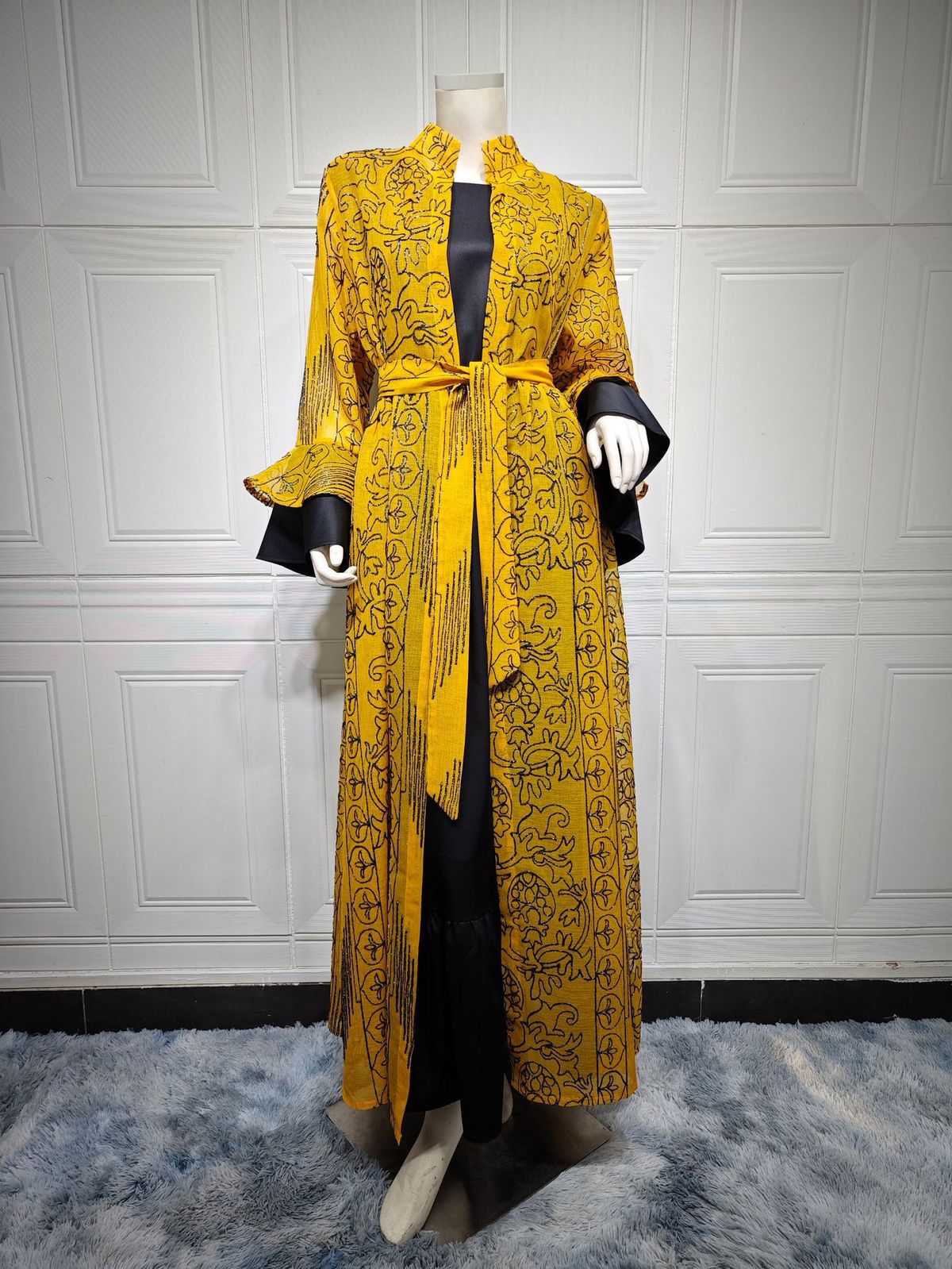 Dameskleding Midden-Oosterse moslimavondjurk voor dames met lotusbladmouwen, nieuwe tweedelige jalabiya-jurk_voghion.com