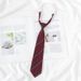 JK Academy Style Lazy No-Tie Burgundowy krawat w paski damski mundurek akademicki na ukończenie szkoły krótki brązowy męski_voghion.com