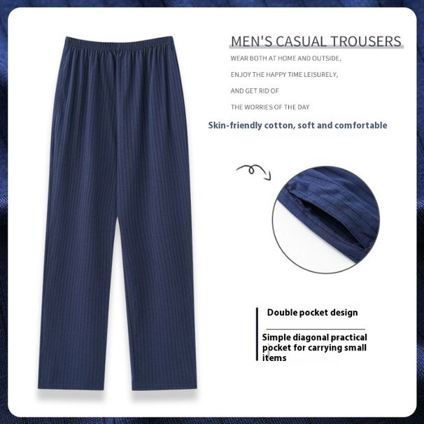 2024 new comfortable simple knitted cotton sleeping spring and autumn elastic pants, casual for men, home pants_voghion.com