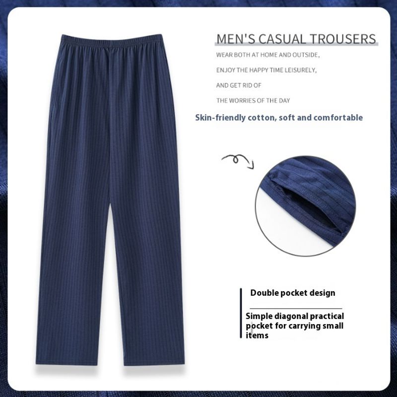 2024 new comfortable simple knitted cotton sleeping spring and autumn elastic pants,  casual for men, home pants_voghion.com