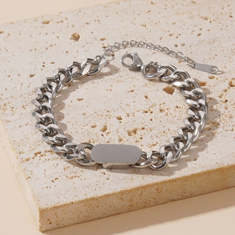 Bracciale in acciaio al titanio con catena spessa, stile minimalista, stile hip-hop, resistente allo sbiadimento, per donna, alla moda_voghion.com