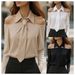 Damenbekleidung Hot Item Herbst Einfarbig Casual All Match Langarm Revers Krawatte Shirt Frauen_voghion.com