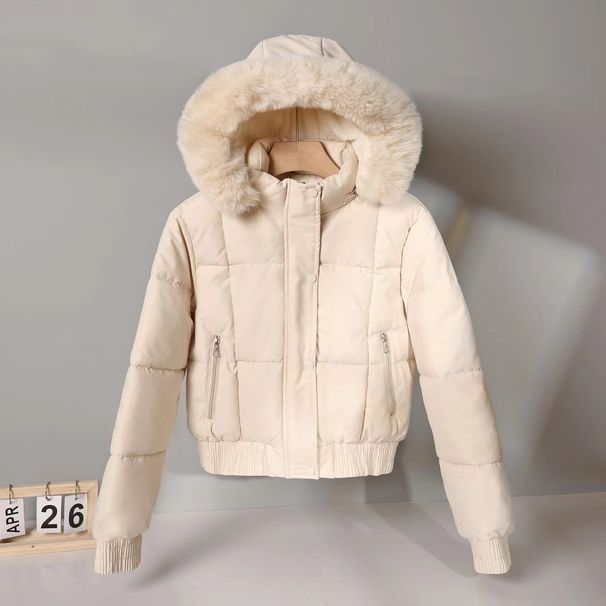 Kurze Pufferjacke für Damen mit Kunstpelzkapuze – gemütlicher Winterparka mit Fleecefutter, übergroßer Bomberstil (M-XXL, 5 Farben)_voghion.com