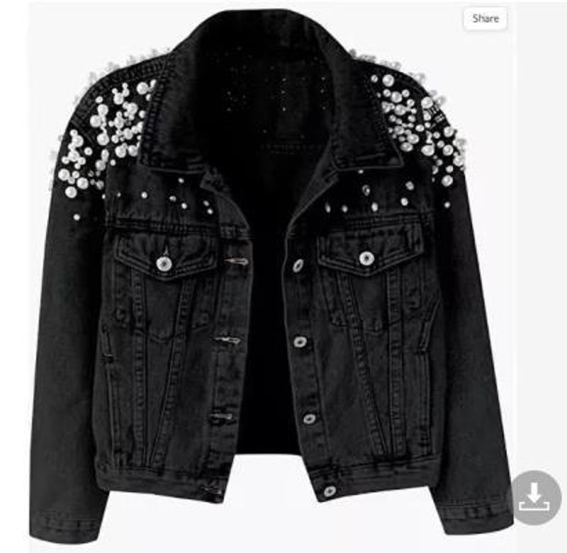 Vêtements pour femmes Printemps et automne nouvelle veste en jean à perles lourdes pour femmes veste de mode à manches longues courtes grosse veste en jean à perles_voghion.com