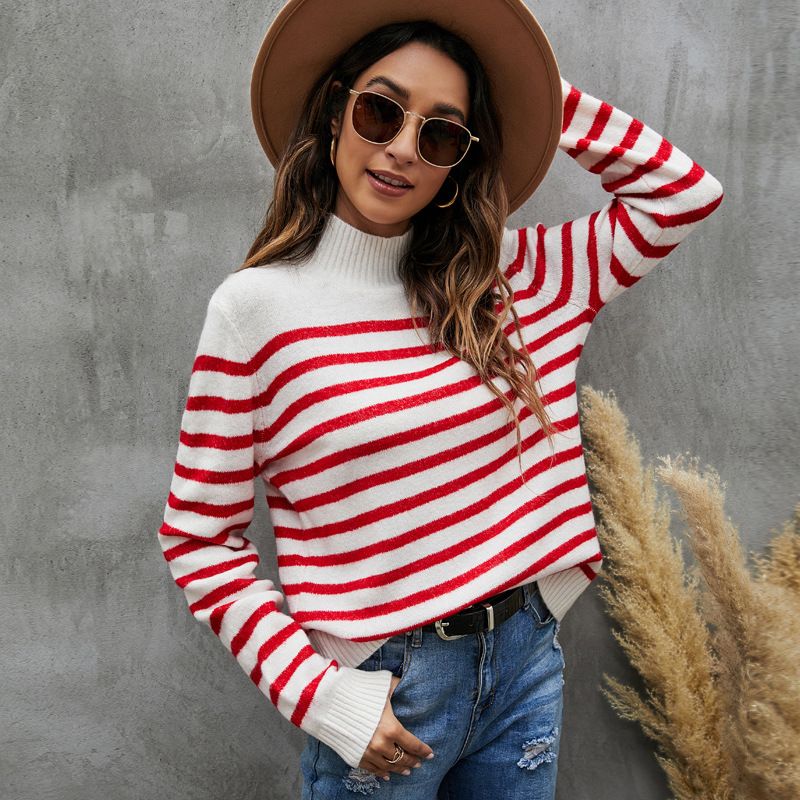 Pull rayé à la mode pour femmes, pull ample à manches longues et col_voghion.com