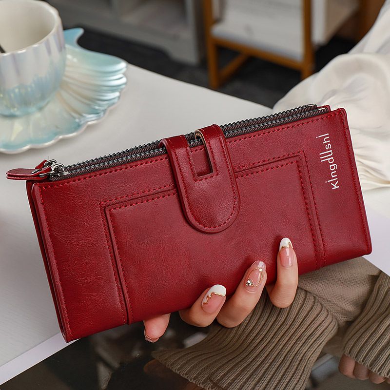 Laang hallefgefaltegt Reißverschlussmuster Damen High-End Multi-Kaarte kleng Täsch Luxusbijouen_voghion.com