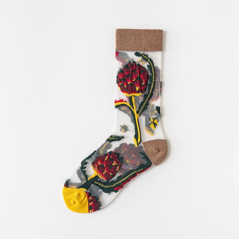 2025d Summer New Thin Glass Trendy Forest Style Floral Mid-Calf Breathable Card Silk Women's Socks Zhuji_voghion.com