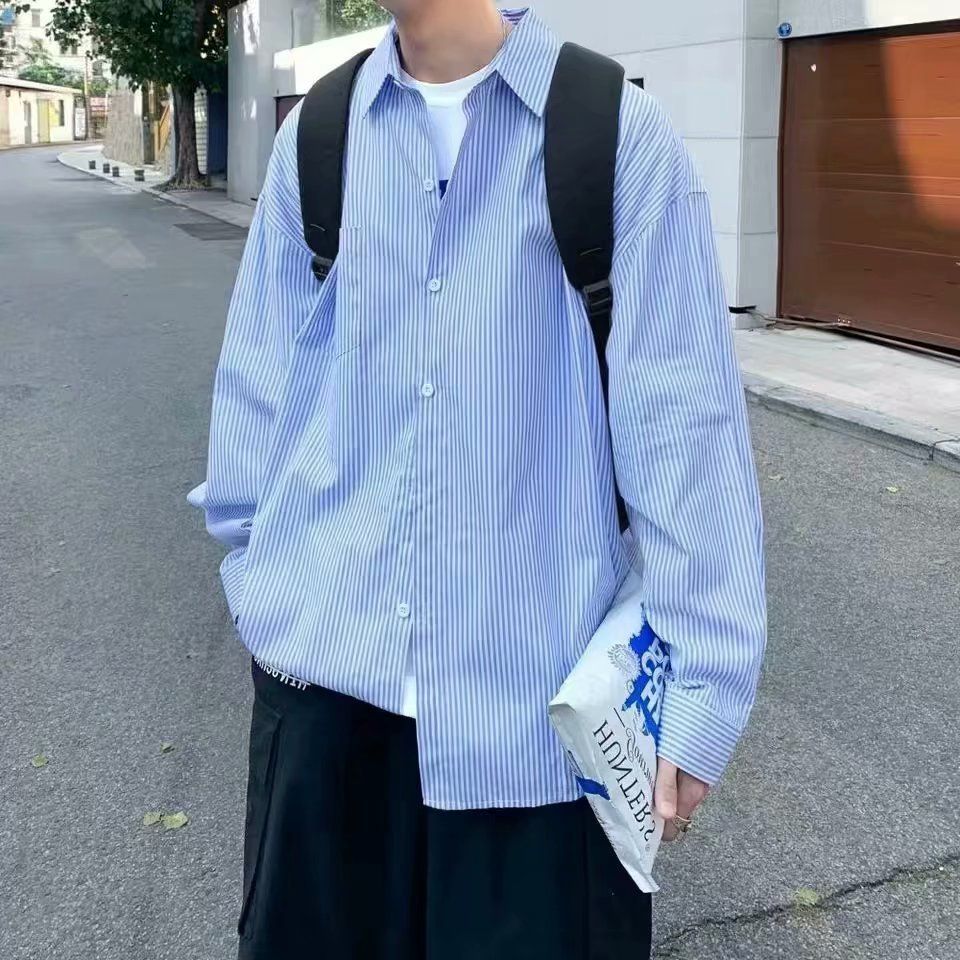 Giacca versatile da uomo alla moda, a maniche lunghe, a righe, versione coreana, alla moda, alla moda, vento pigro, famosa su Internet_voghion.com