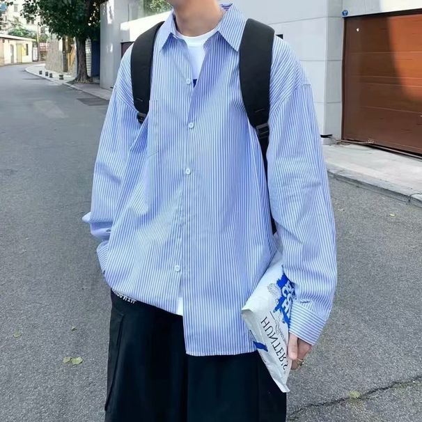 Giacca versatile da uomo alla moda, a maniche lunghe, a righe, versione coreana, alla moda, alla moda, vento pigro, famosa su Internet_voghion.com