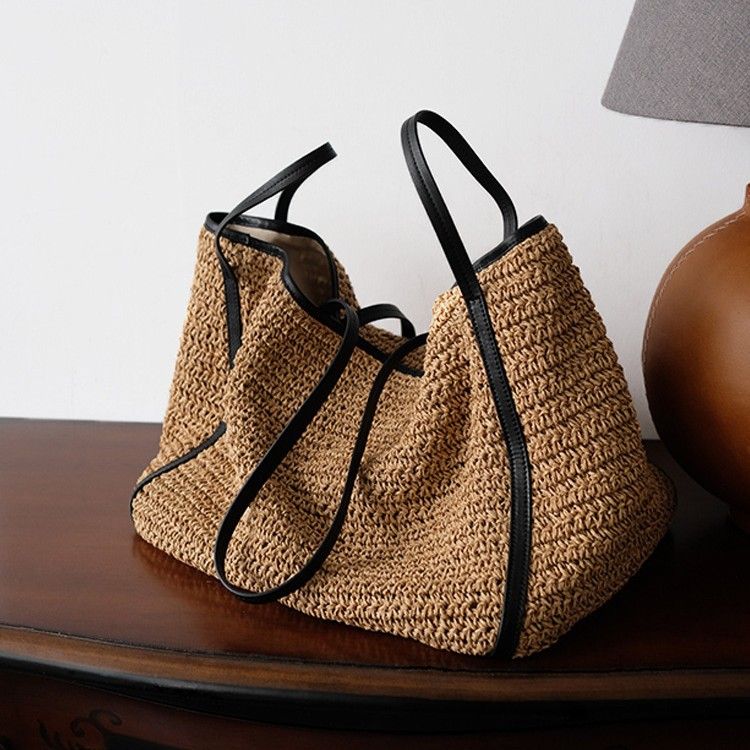 Große Kapazität Premium Western Tote Lazy Raffia Stroh Damentasche_voghion.com