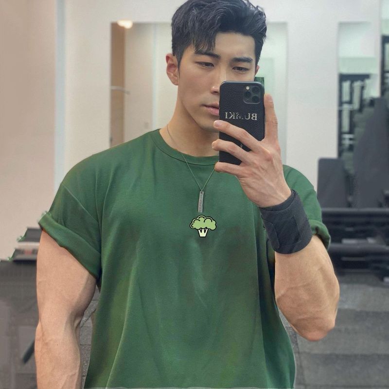 Lose Größe Western Blau Blumendruck Kurzarm Herren Sommer Baumwolle Elastisch Sport Casual T-Shirt Rundhals Muskel_voghion.com