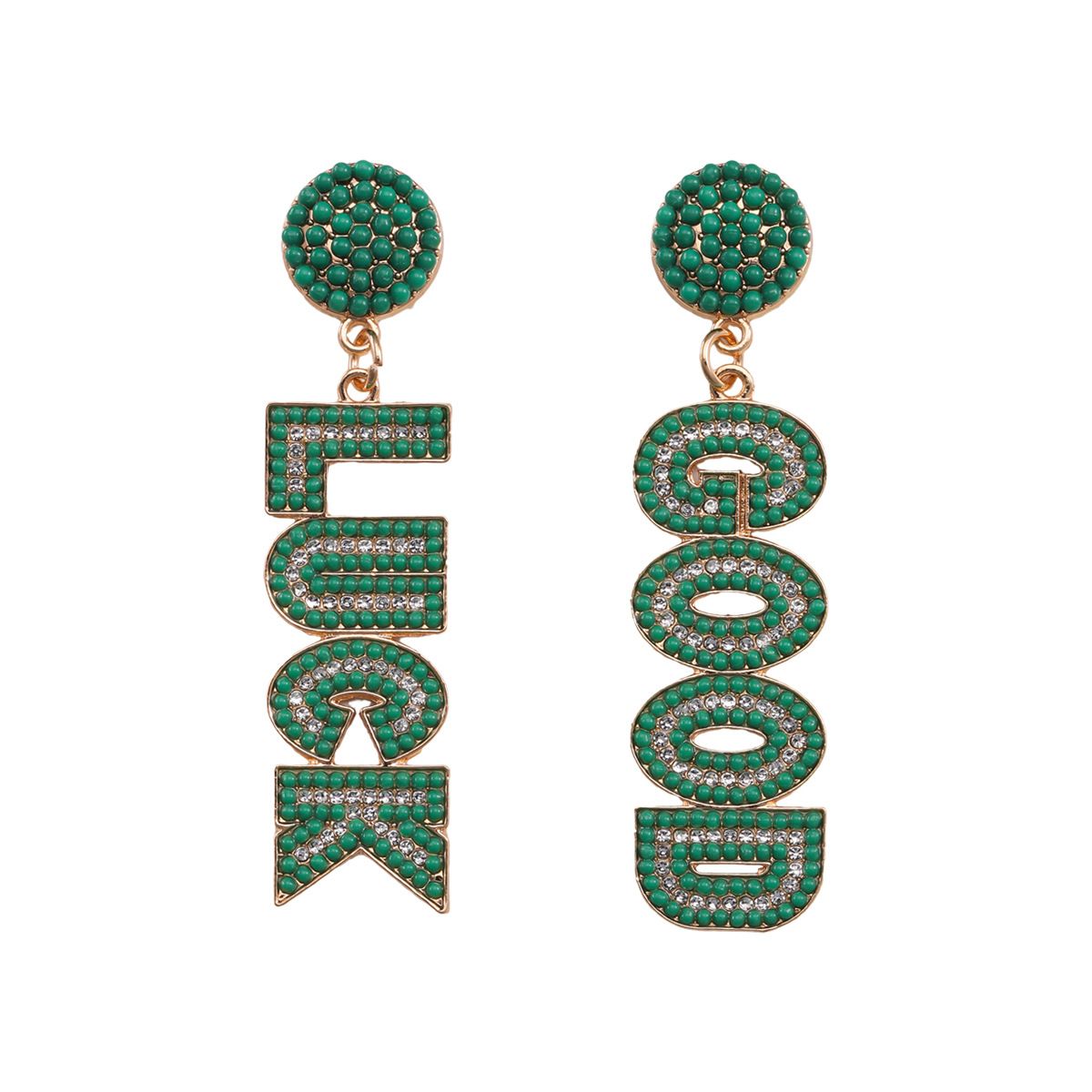 St. Patrick's Day alloy letters inlaid with diamonds and rice beads GOOD LUCK Irish theme event_voghion.com