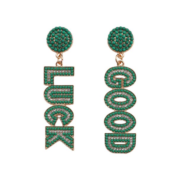 St. Patrick's Day alloy letters inlaid with diamonds and rice beads GOOD LUCK Irish theme event_voghion.com
