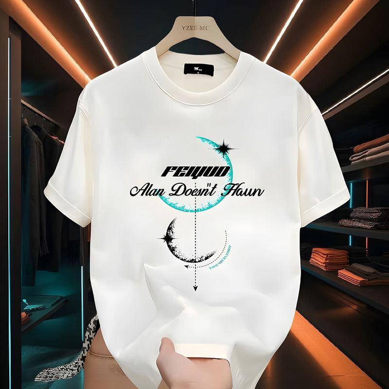 Kurzärmliges Baumwoll-T-Shirt für den Sommertrend für Herren, schmale Passform und vielseitig. Oberbekleidung mit Instagram-Buchstabenaufdruck und halblangen Ärmeln_voghion.com