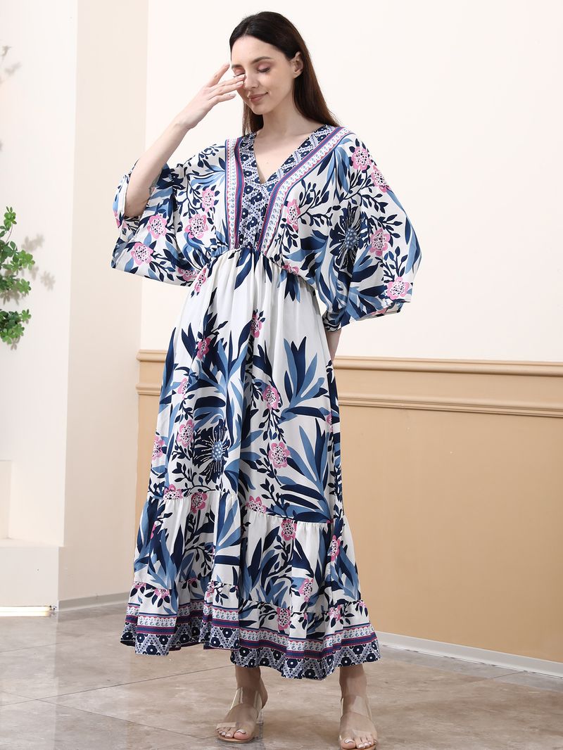 Women's Clothing Positioning Printed Dress Loose A Line Long Skirt Beach Cover Up Holiday Long Skirt_voghion.com