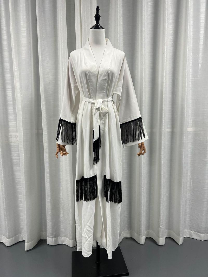 Vêtements pour femmes musulmanes, costume national, manteau abaya, robe à pompons_voghion.com