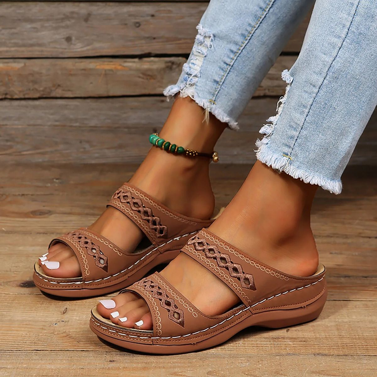 Women Summer Solid Color Slip On Casual Open Toe Wedges Soft Bottom Breathable Slippers Shoes Sandals_voghion.com