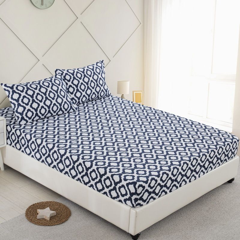 Marokkanischer blauer geometrischer Bettrock – 3D-bedruckte Polyester-Bettdecke mit stilvollem Design_voghion.com