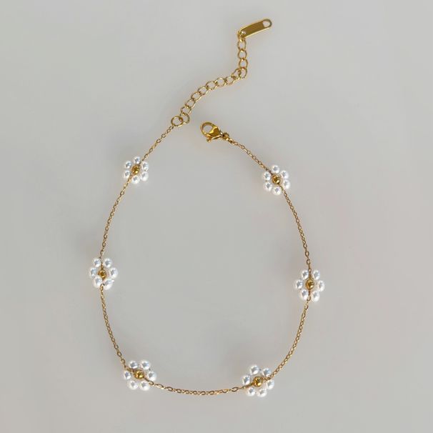 Set di collane di perle e fiori da donna - Bracciale con catena per la vita in acciaio al titanio placcato oro - Accessori alla moda in stile minimalista Boho Chic_voghion.com
