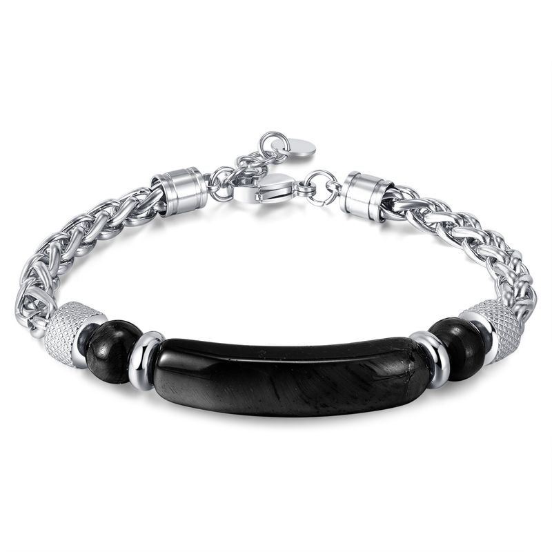 Bracciale da uomo in acciaio al titanio con pietra occhio di tigre e catena in acciaio inossidabile con gioielli OPK_voghion.com
