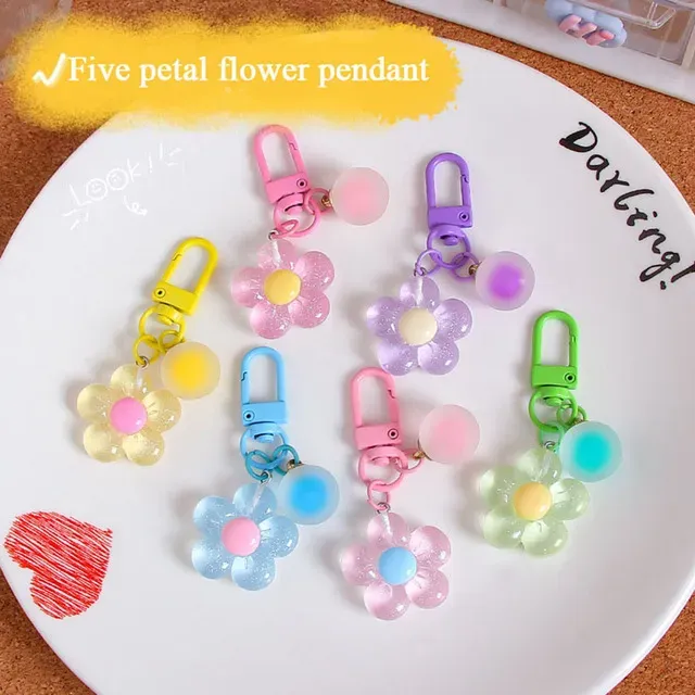Lot de 6 porte-clés en résine colorée, motif fleur, style coréen, mignons, pour sac, vente en gros, accessoires pour clés de voiture_voghion.com