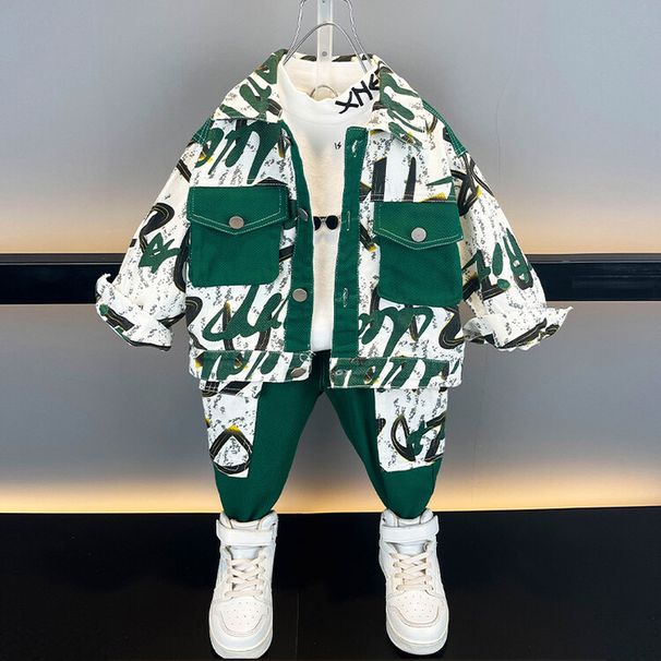 Färgade arbetskläder för pojkar 2023 Vår och höst Nytt stiligt Casual Tvådelat set för barnkläder_voghion.com