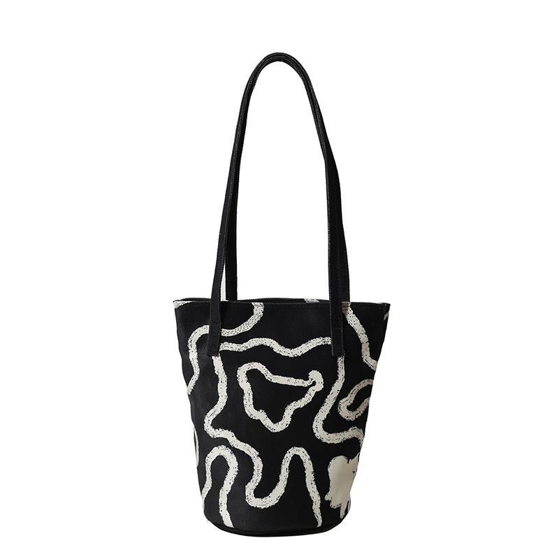Dam Bucket Bag Axelväska Söt Valp Canvas Bucket Bag Stor Kapacitet Casual Tote Bag_voghion.com