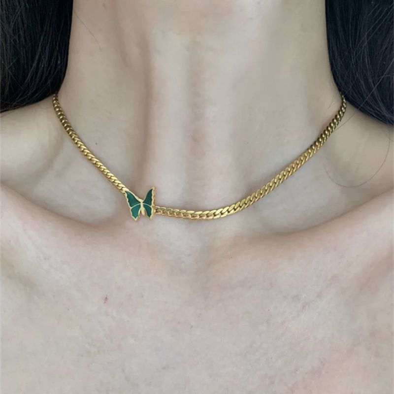 Collana girocollo con farfalla verde cubana, personalità alla moda, catena per clavicola placcata in oro, gioielli da donna_voghion.com