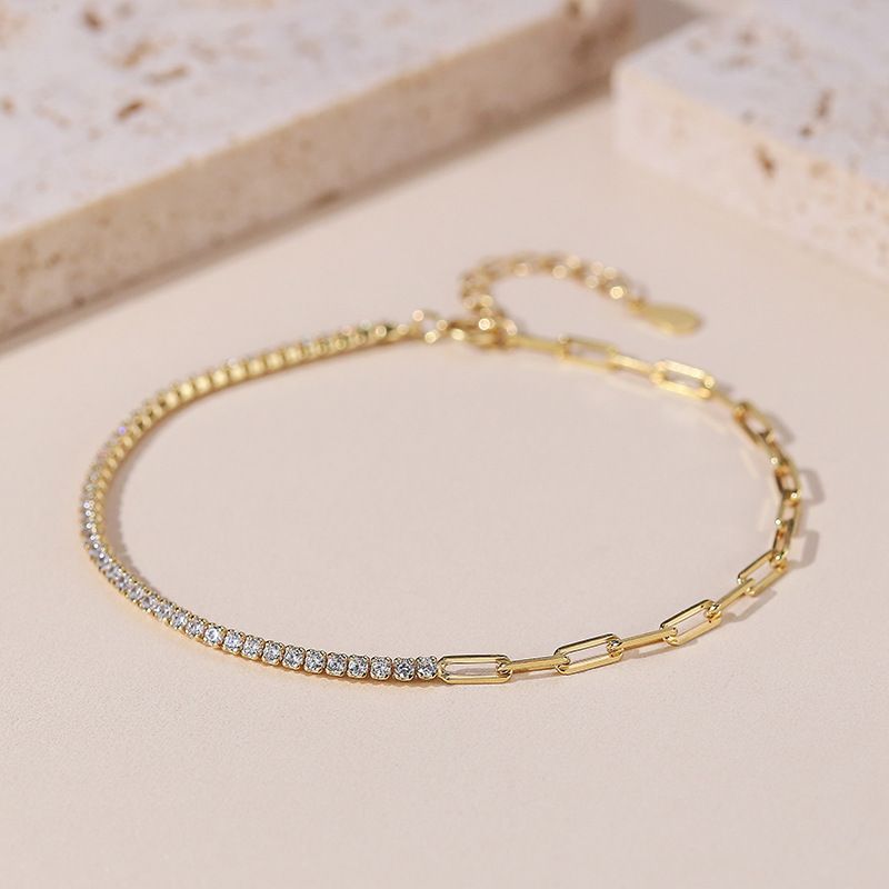Bracciale patchwork in stile coreano per donna, stile Ins, design unico di nicchia, catena in argento con micro diamanti intarsiati,_voghion.com